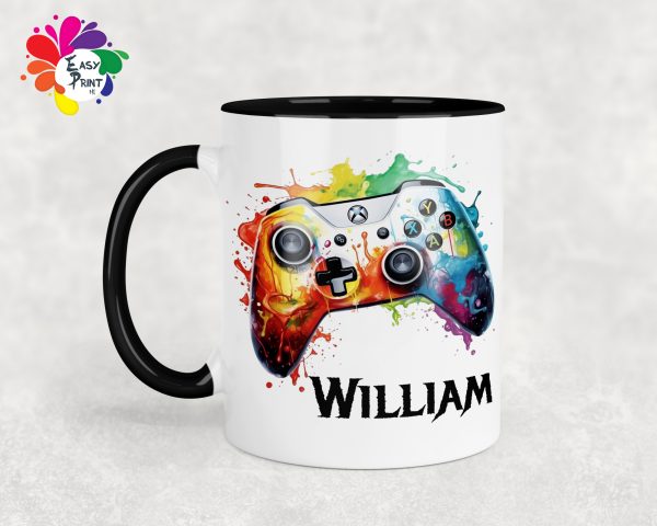 Personalised Gaming Mug 11oz Boys/Girls, His/Hers, Games Controller Mug, Paint Drip Mug, Rainbow Controller, Paint Splash