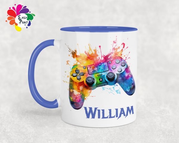 Personalised Gaming Mug 11oz Boys/Girls, His/Hers, Paint Drip Mug, Rainbow Controller, Paint Splash - Image 4