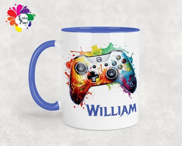 Personalised Gaming Mug 11oz Boys/Girls, His/Hers, Games Controller Mug, Paint Drip Mug, Rainbow Controller, Paint Splash - Image 4