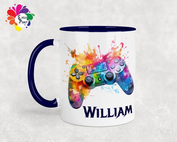 Personalised Gaming Mug 11oz Boys/Girls, His/Hers, Paint Drip Mug, Rainbow Controller, Paint Splash - Image 3