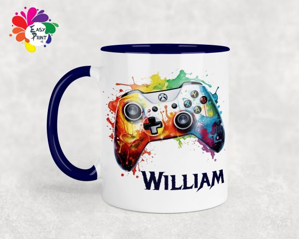 Personalised Gaming Mug 11oz Boys/Girls, His/Hers, Games Controller Mug, Paint Drip Mug, Rainbow Controller, Paint Splash - Image 3