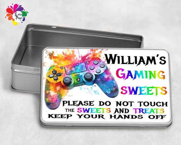 Personalised Gaming Treats Tin Boys/Girls, Gaming Snacks Tin, Gamer Gifts, Personalised Gamer Gift, Personalised Treat Tin, Gaming Gift