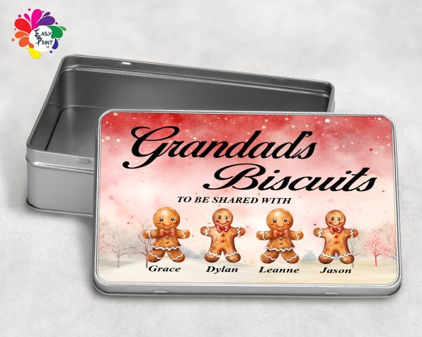 Personalised Biscuit Tin Christmas Themed/Gift For Grandad, Grandparents, Nanny, Etc