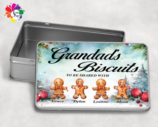 Personalised Biscuit Tin Christmas Themed/Gift For Grandad, Grandparents, Nanny, Etc - Image 3