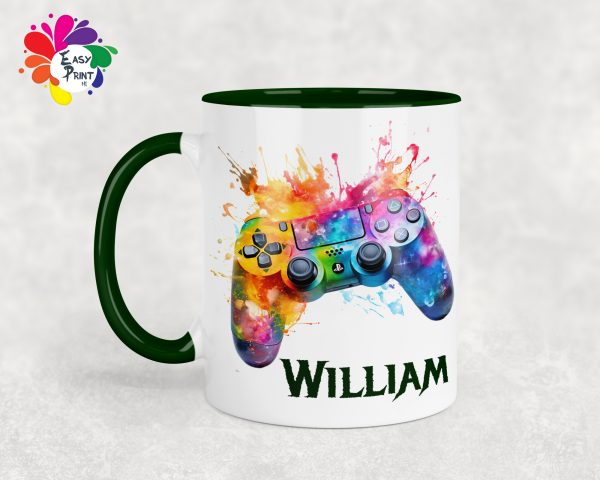 Personalised Gaming Mug 11oz Boys/Girls, His/Hers, Paint Drip Mug, Rainbow Controller, Paint Splash - Image 6