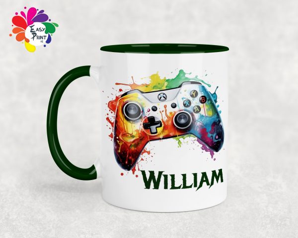 Personalised Gaming Mug 11oz Boys/Girls, His/Hers, Games Controller Mug, Paint Drip Mug, Rainbow Controller, Paint Splash - Image 6