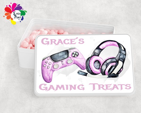 Personalised Gaming Treats White Tin Girls/Boys - Image 3