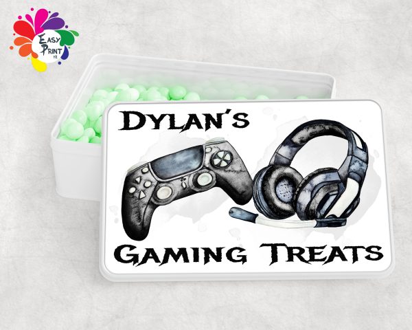 Personalised Gaming Treats White Tin Girls/Boys