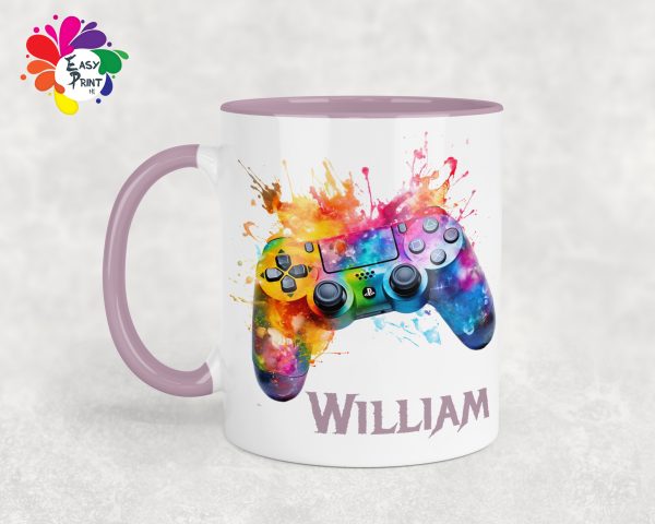 Personalised Gaming Mug 11oz Boys/Girls, His/Hers, Paint Drip Mug, Rainbow Controller, Paint Splash - Image 5