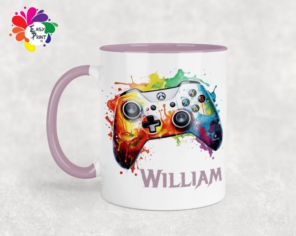 Personalised Gaming Mug 11oz Boys/Girls, His/Hers, Games Controller Mug, Paint Drip Mug, Rainbow Controller, Paint Splash - Image 5