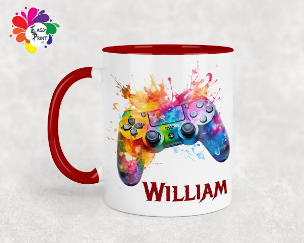 Personalised Gaming Mug 11oz Boys/Girls, His/Hers, Paint Drip Mug, Rainbow Controller, Paint Splash - Image 2