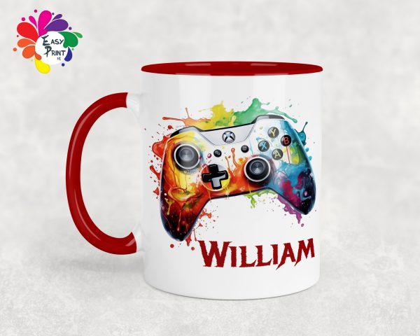 Personalised Gaming Mug 11oz Boys/Girls, His/Hers, Games Controller Mug, Paint Drip Mug, Rainbow Controller, Paint Splash - Image 2