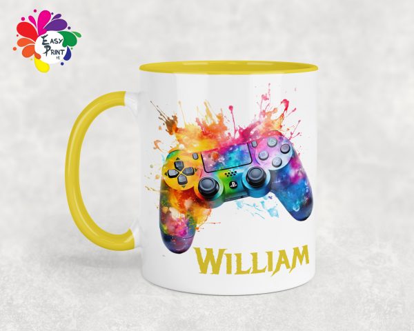 Personalised Gaming Mug 11oz Boys/Girls, His/Hers, Paint Drip Mug, Rainbow Controller, Paint Splash - Image 7